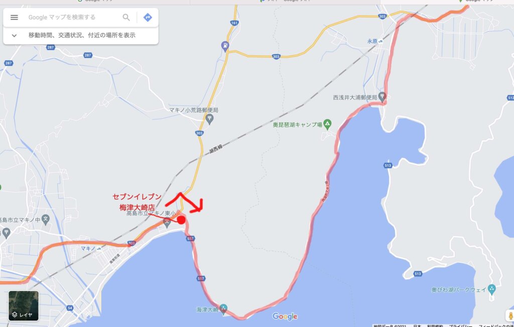 琵琶湖沿いへの道の地図