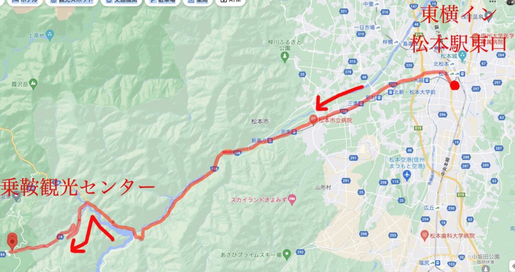松本から乗鞍までの地図